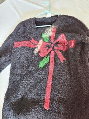 Cozy Black Women's Holiday Bow Sweater